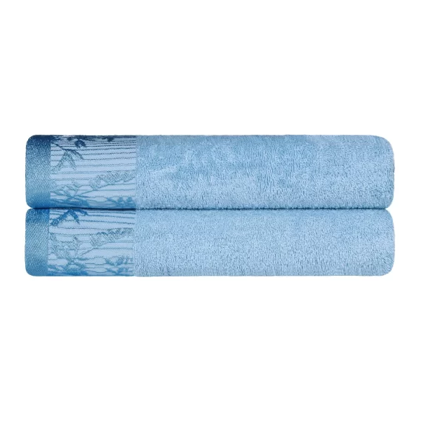 500 Gsm Floral Embroidery Bath Towel Set Of 2 Light Blue
