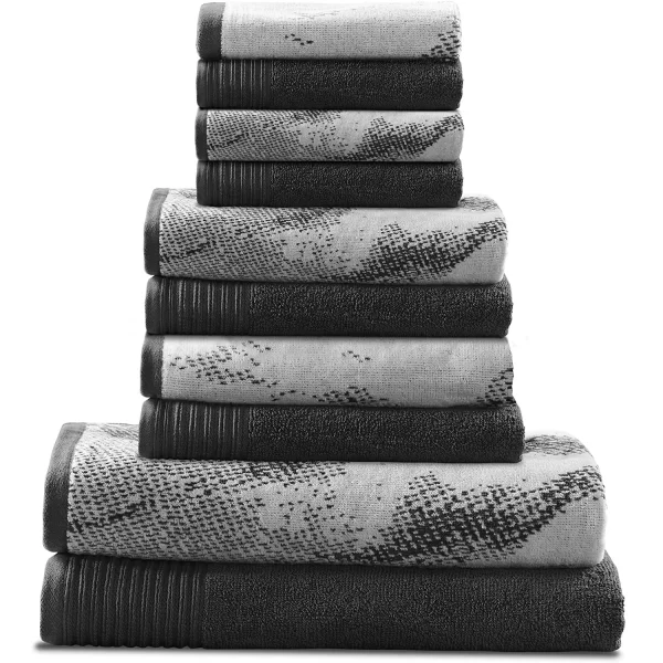 Marble Effect Towel Set Of 10 500 Gsm Cotton Towels Black