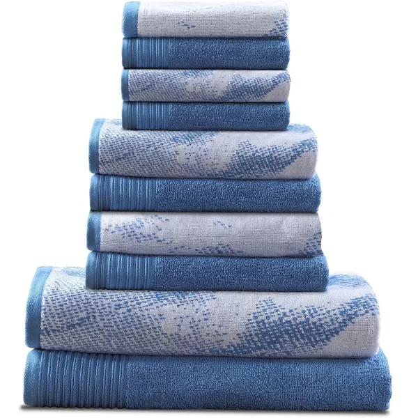 Marble Effect Towel Set Of 10 500 Gsm Cotton Towels Blue