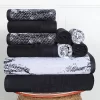 Marble Effect Towel Set Of 10 Luxurious 500 Gsm Cotton Towels Black