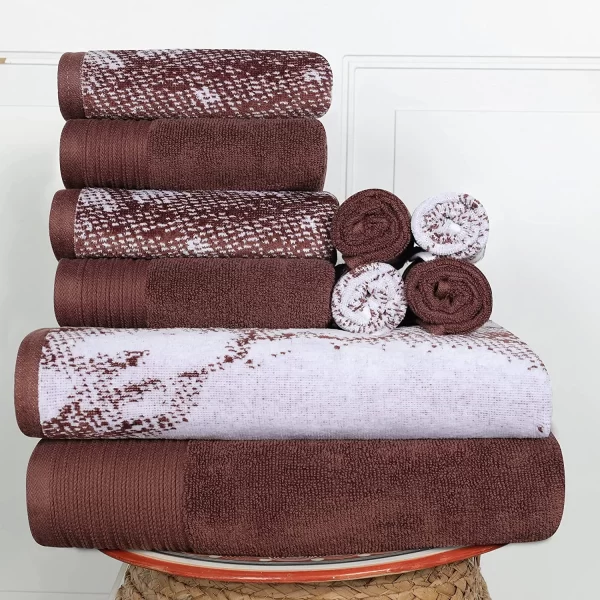 Marble Effect Towel Set Of 10 Luxurious 500 Gsm Cotton Towels Brown
