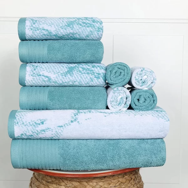 Marble Effect Towel Set Of 10 Luxurious 500 Gsm Cotton Towels Cyan