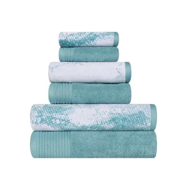 Marble Effect Towel Set Of 6 500 Gsm Cotton Towels Cyan
