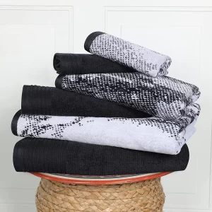 Marble Effect Towel Set Of 6 Luxurious 500 Gsm Cotton Towels Black
