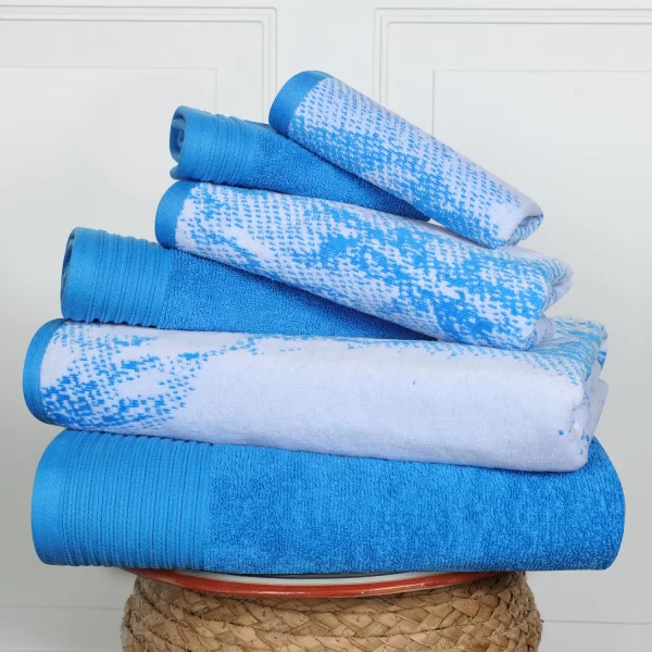 Marble Effect Towel Set Of 6 Luxurious 500 Gsm Cotton Towels Blue