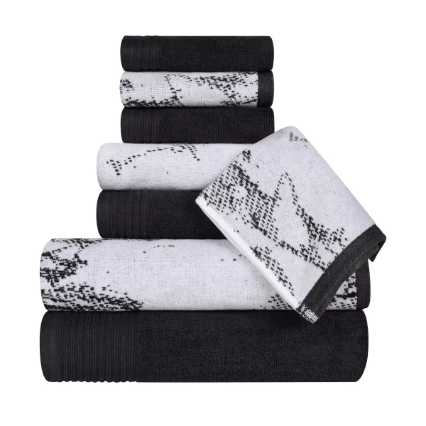 Marble Effect Towel Set Of 8 500 Gsm Cotton Towels Black