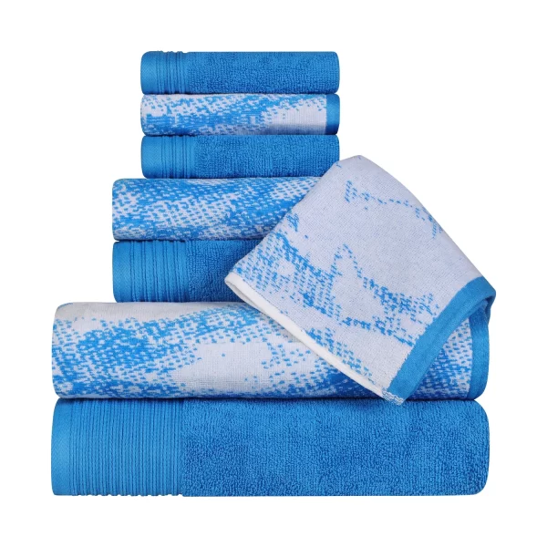Marble Effect Towel Set Of 8 500 Gsm Cotton Towels Blue