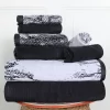 Marble Effect Towel Set Of 8 Luxurious 500 Gsm Cotton Towels Black