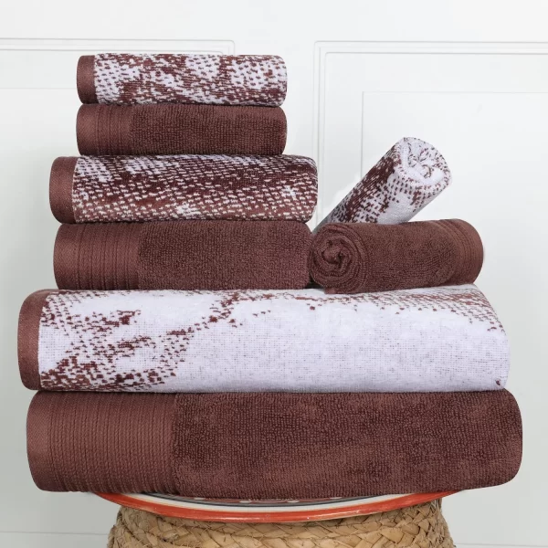 Marble Effect Towel Set Of 8 Luxurious 500 Gsm Cotton Towels Brown