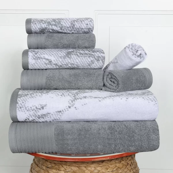 Marble Effect Towel Set Of 8 Luxurious 500 Gsm Cotton Towels Grey