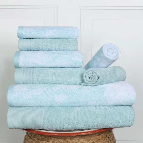 Marble Effect Towel Set Of 8 Luxurious 500 Gsm Cotton Towels Teal