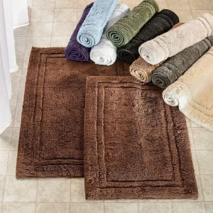 Non Slip Cotton Bath Mat Set Of 2 Soft Absorbent Bathroom Rugs