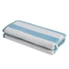 Checkered Stripes Oversized Beach Towel Set 550 Gsm Cotton Aero Blue