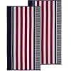 Checkered Stripes Oversized Beach Towels Set Of 2 550 Gsm Cotton Navy Blue