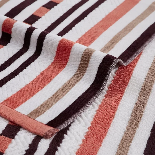 Stitch Striped Oversized Beach Towels Set Of 2 550 Gsm Cotton Emberglow