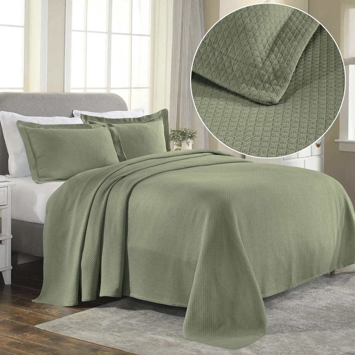 Diamond Solitaire Bedspread Set Sage Green