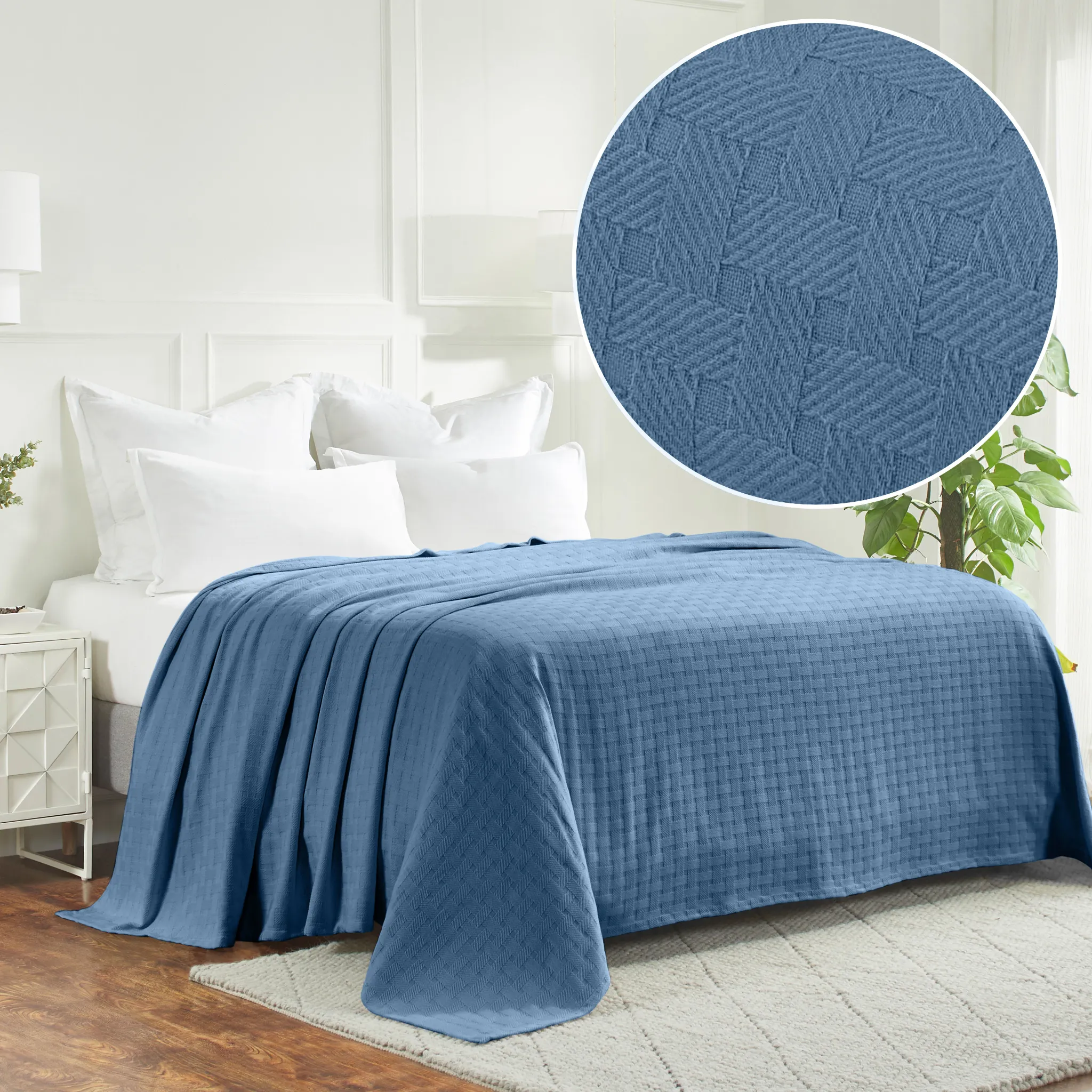 All Season Basket Weave Blanket Denim Blue