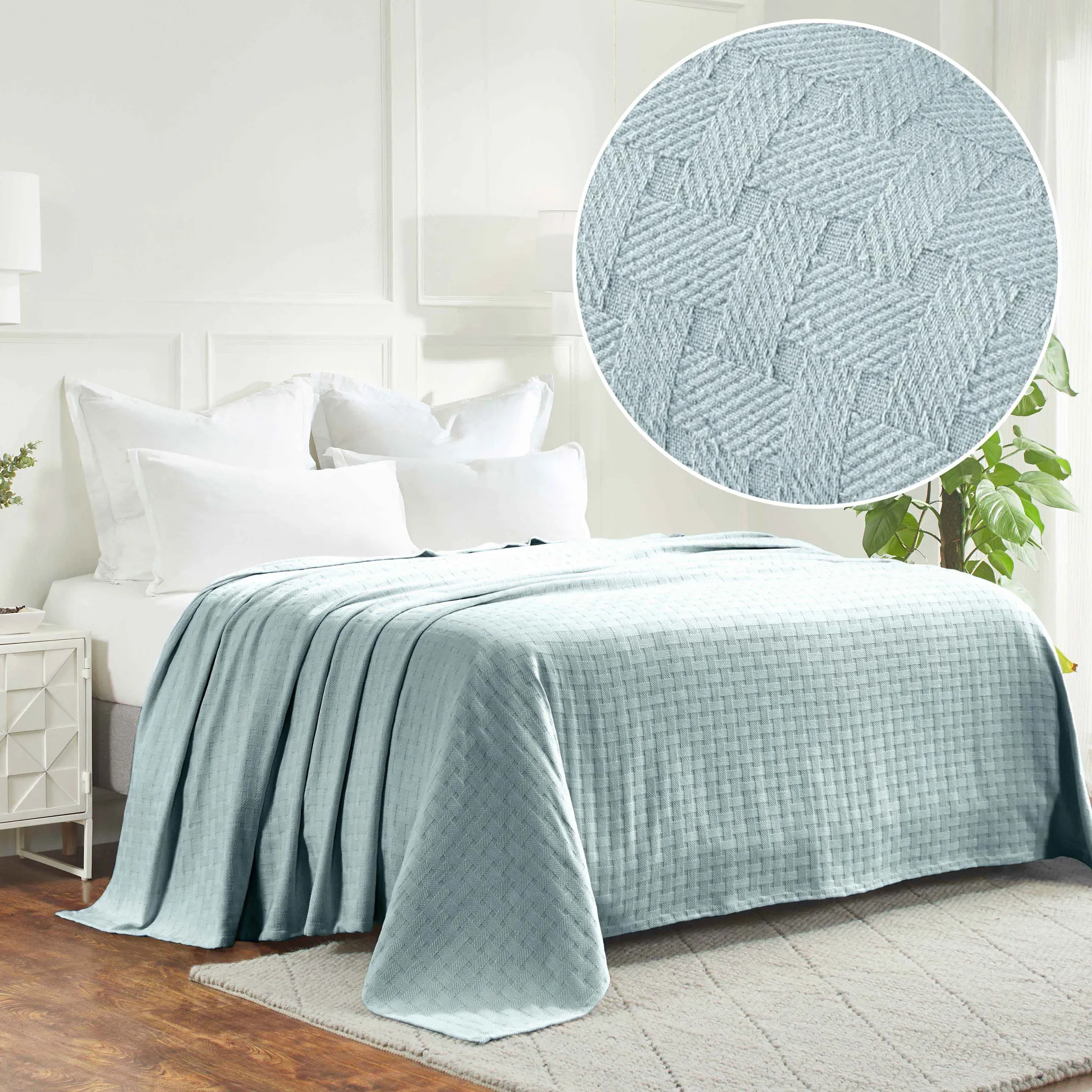 All Season Basket Weave Blanket Light Blue
