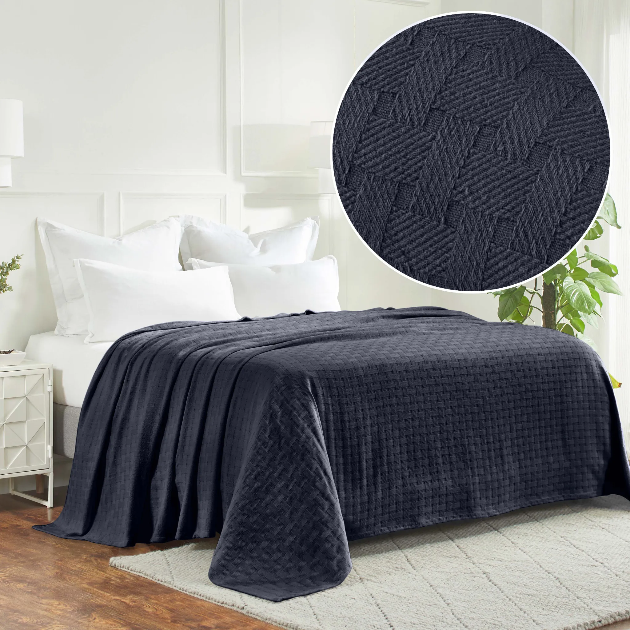 All Season Basket Weave Blanket Navy Blue