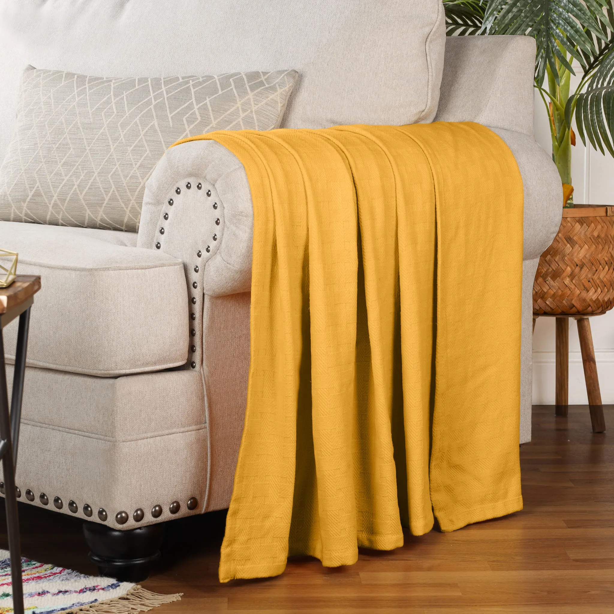 All Season Basket Weave Throw Blanket Gold