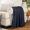 All Season Basket Weave Throw Blanket Navy Blue