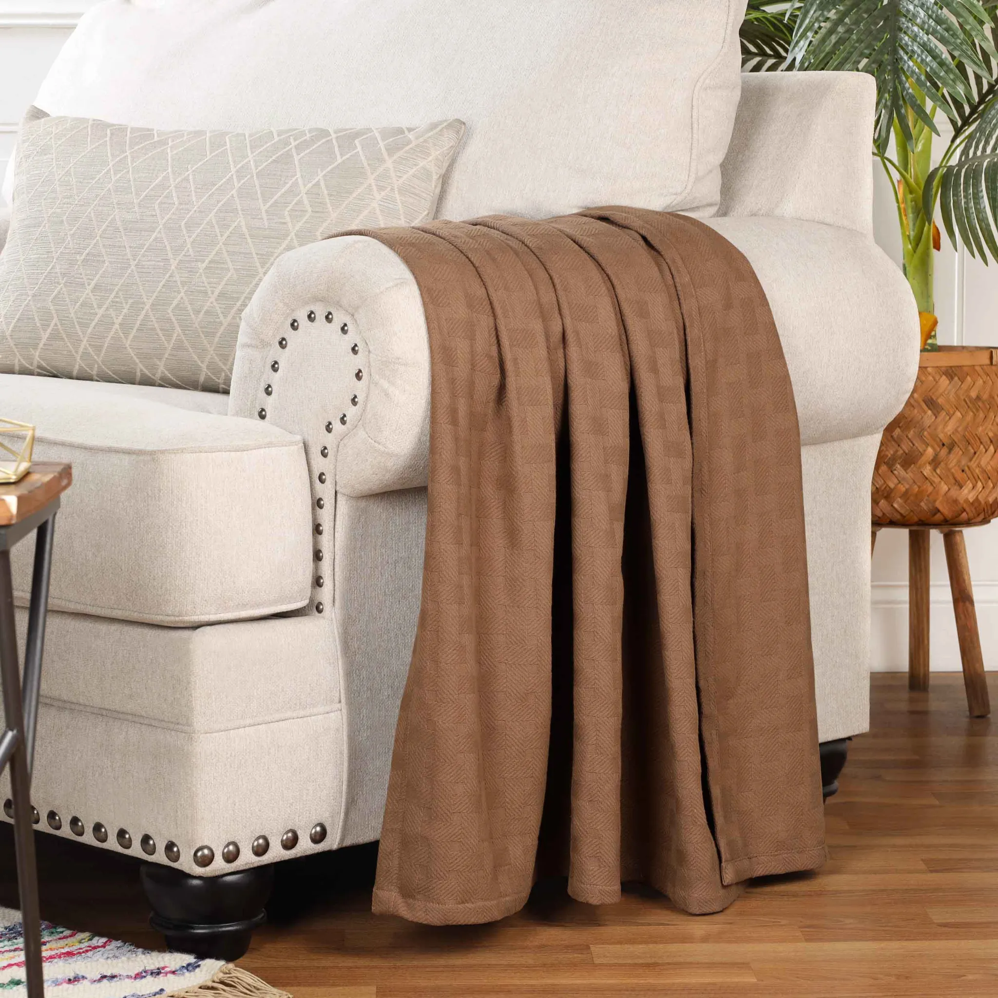 All Season Basket Weave Throw Blanket Taupe