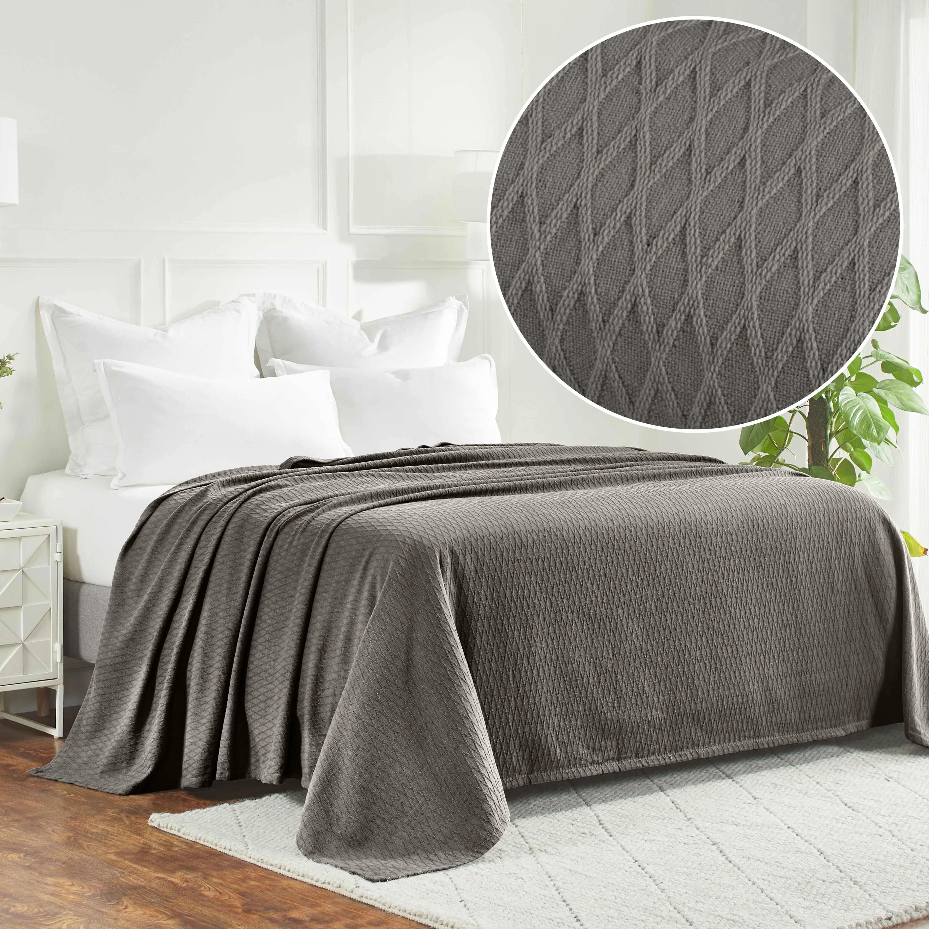 All Season Diamond Weave Blanket Grey