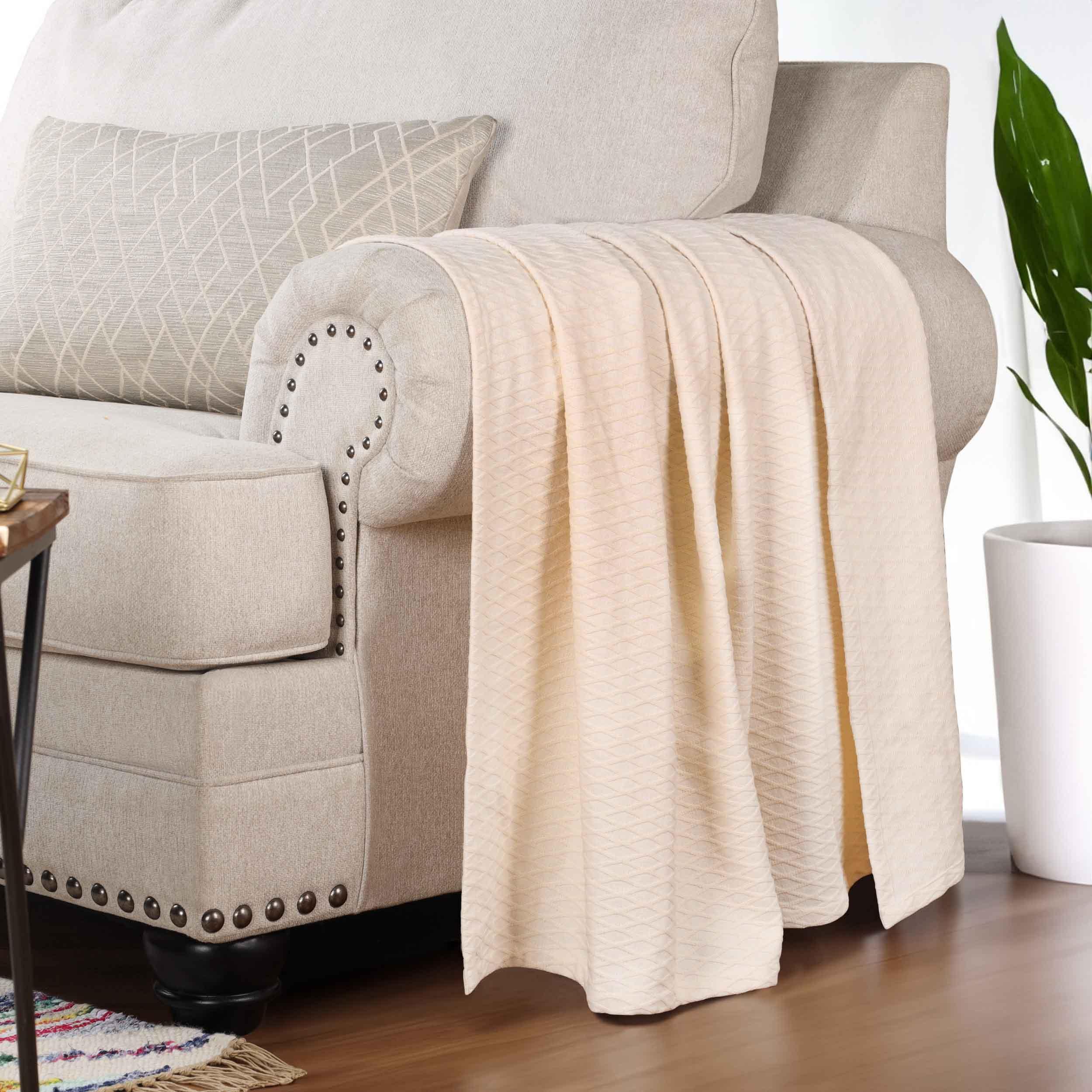All Season Diamond Weave Throw Blanket Ivory