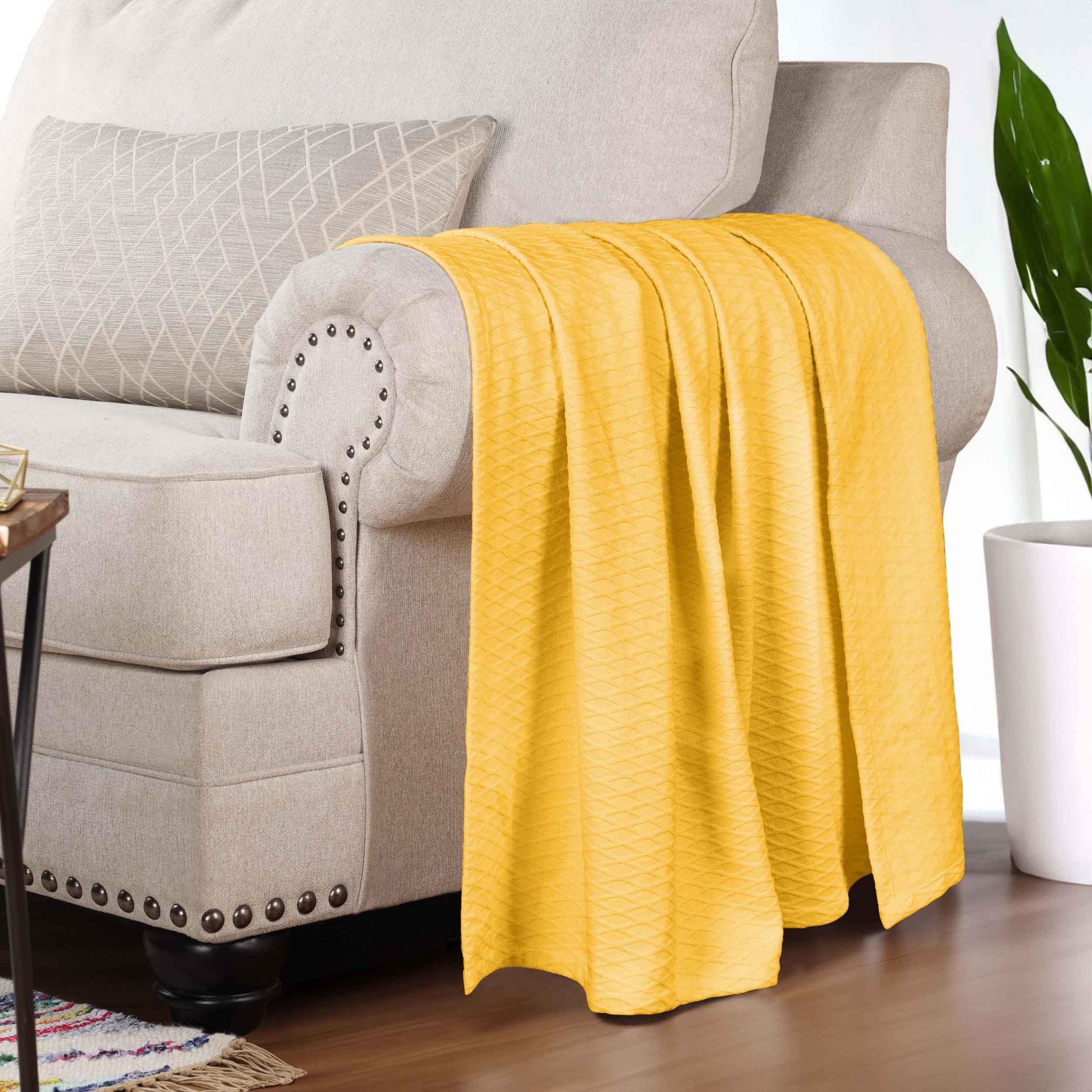 All Season Diamond Weave Throw Blanket Yellow