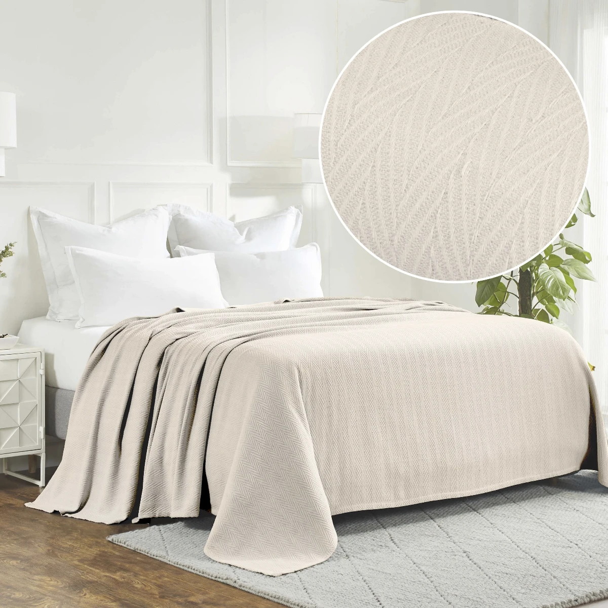 All Season Chevron Weave Blanket Ivory
