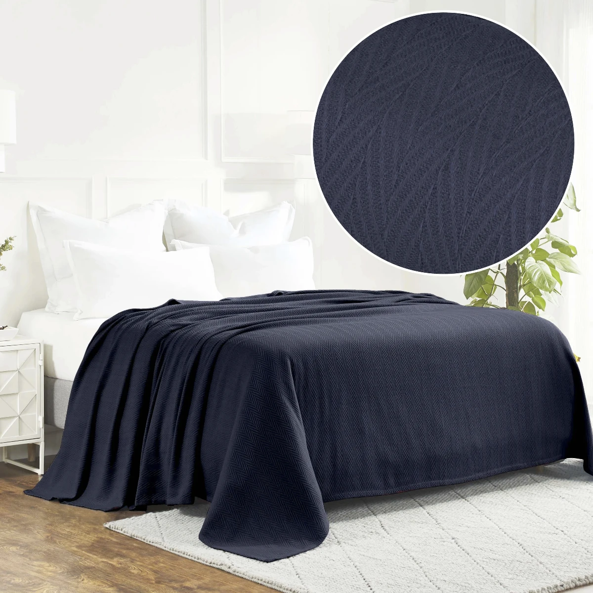 All Season Chevron Weave Blanket Navy Blue