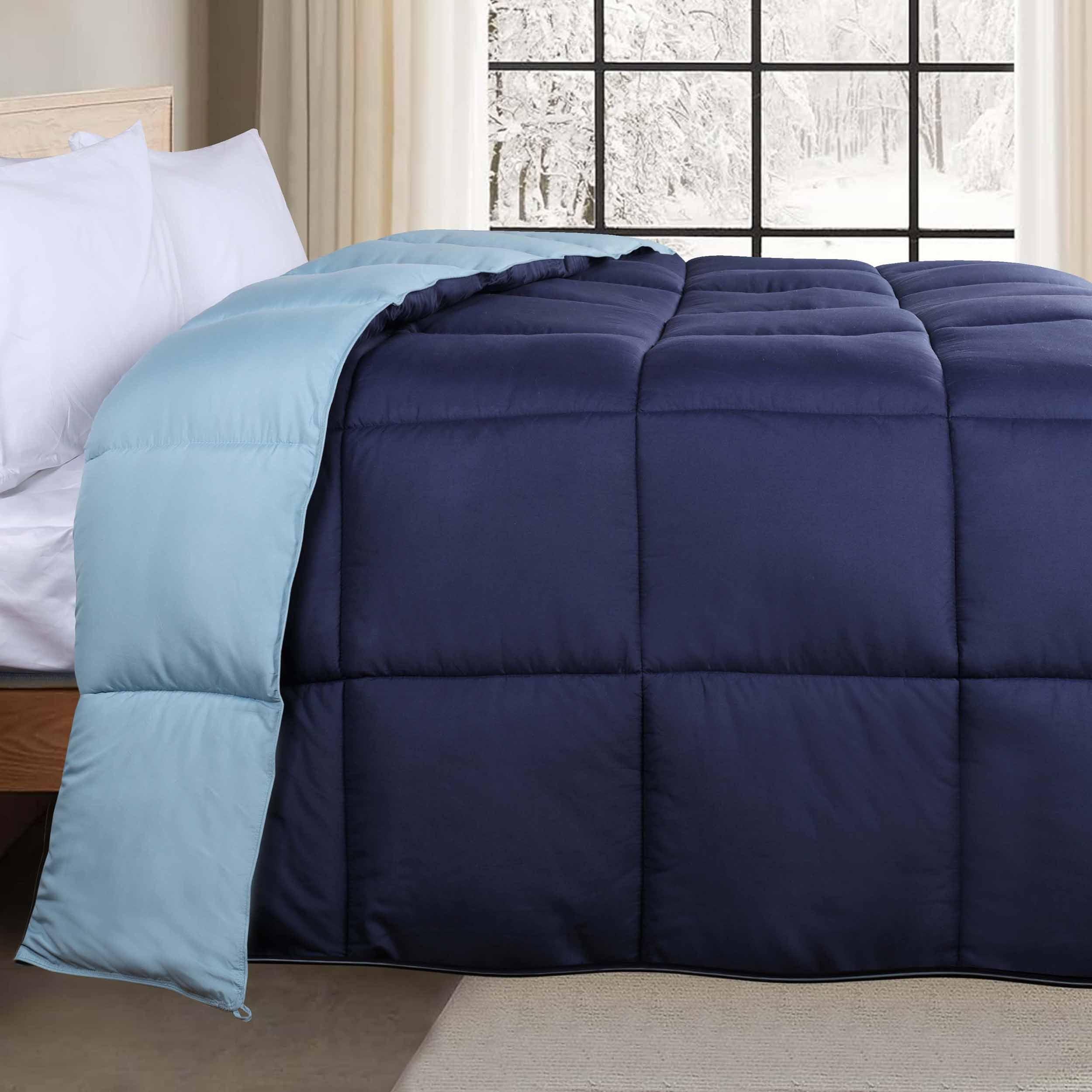 Medium Warmth Reversible Comforter Hypoallergenic Navy Light Blue