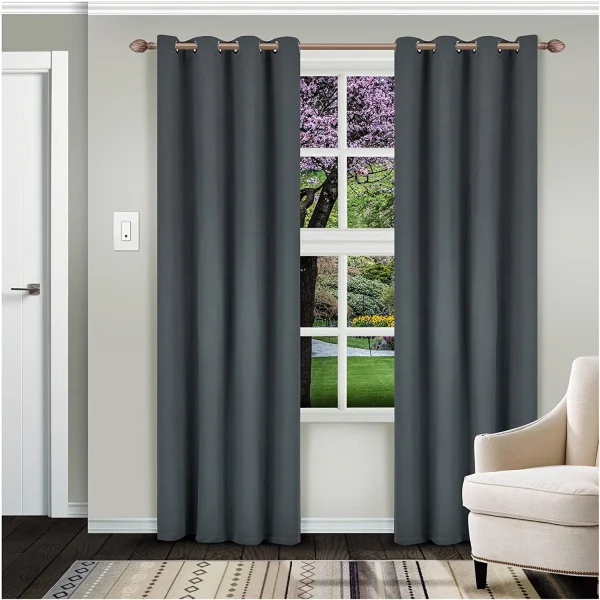 Grey Solid Blackout Curtains Set