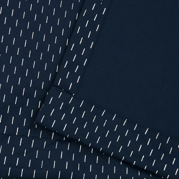 Metallic Shimmer Blackout Curtains Set Of 2 Panels Navy Blue