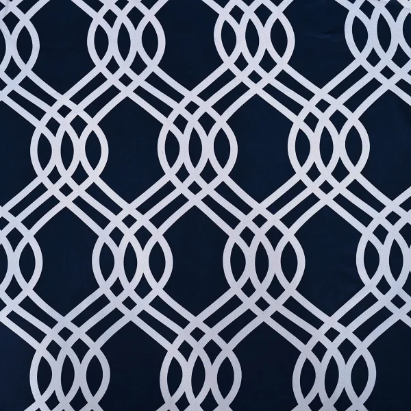 Ribbon Print Blackout Curtains Set Of 2 Panels Navy Blue