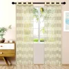 Rope Stripe Sheer Curtains With Horizontal Bands Grommet Header See Through Curtain Panels Set Cream