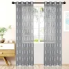Rope Stripe Sheer Curtains With Horizontal Bands Grommet Header See Through Curtain Panels Set Graphite