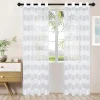 Rope Stripe Sheer Curtains With Horizontal Bands Grommet Header See Through Curtain Panels Set White