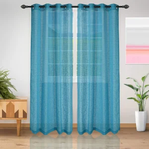 Speckled Sheer Curtains Set Modern See Through Curtain Panels Aqua Blue