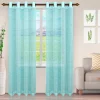 Striped Sheer Curtains Set Modern See Through Curtain Panels Aqua Blue