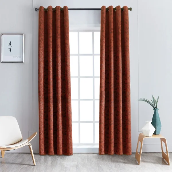 Woven Leaves Blackout Curtains Set Of 2 Curtain Panels Antique Copper