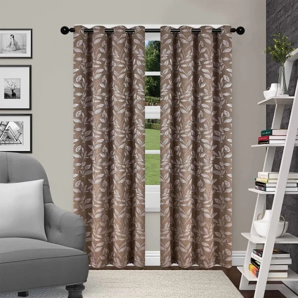 Woven Leaves Blackout Curtains Set Of 2 Curtain Panels Copper