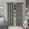 Woven Leaves Blackout Curtains Set Of 2 Curtain Panels Nickel Black