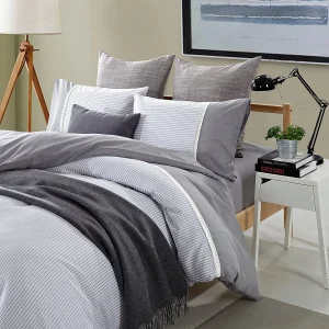 Cotton Striped Duvet Cover Set With Crocheted Lace Trim