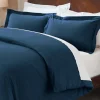 Cotton Flannel Duvet Cover Set With Pillow Shams Navy Blue