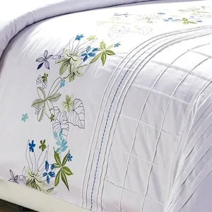 Spring Flowers Embroidered Duvet Cover Set With Pillowcases