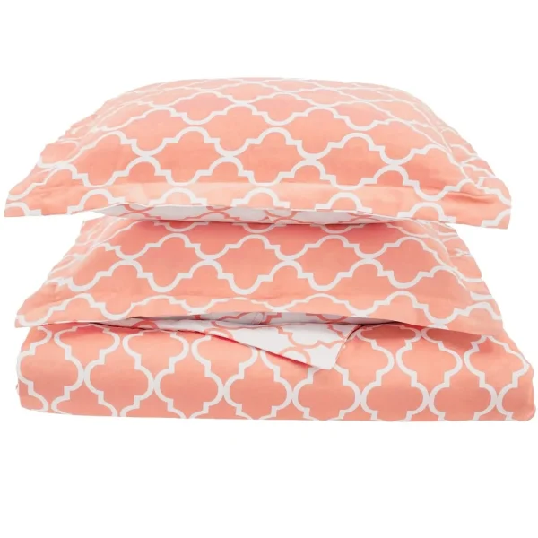 Trellis Duvet Cover Pillow Shams Set Coral