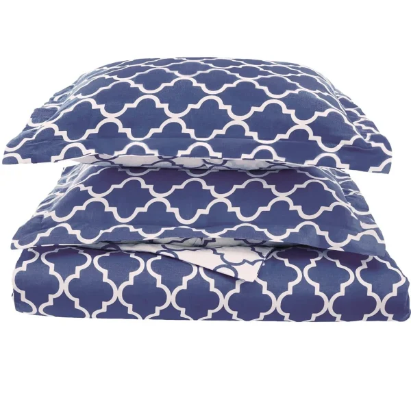 Trellis Duvet Cover Pillow Shams Set Navy Blue