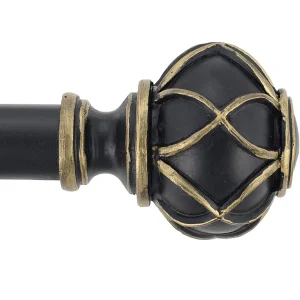 Black Gold Adjustable Curtain Rod With Round Netted Decorative Finials