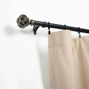 Black Gold Adjustable Curtain Rod With Round Netted Finials For Windows 36 144 Inches